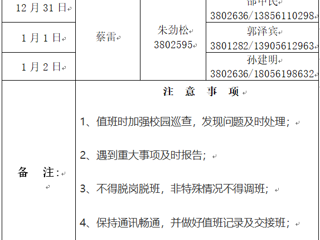 beat365亚洲体育官方网站（滨湖校区）后勤服务与管理处 2023年元旦假期值班表