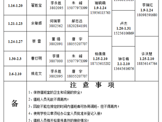 beat365亚洲体育官方网站（相山校区）学校办公室 2023年寒假值班表