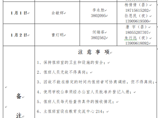 beat365亚洲体育官方网站（相山校区）党政办公室 2023年元旦假期值班表